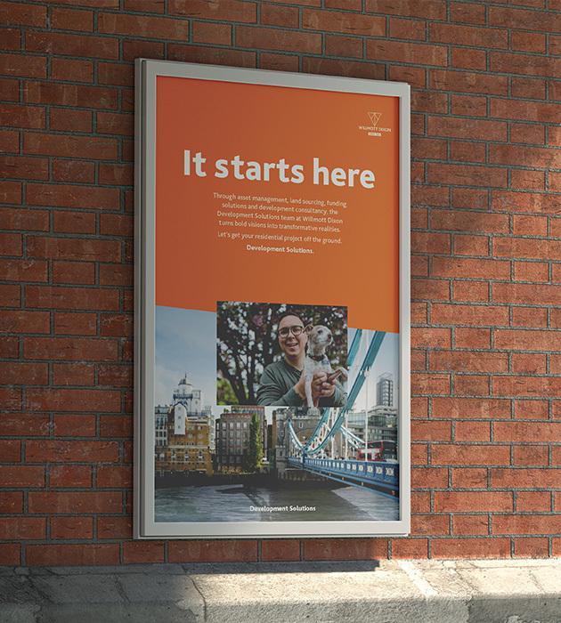 Wilmott Dixon Development Solutions ‘It starts here’ branded poster.